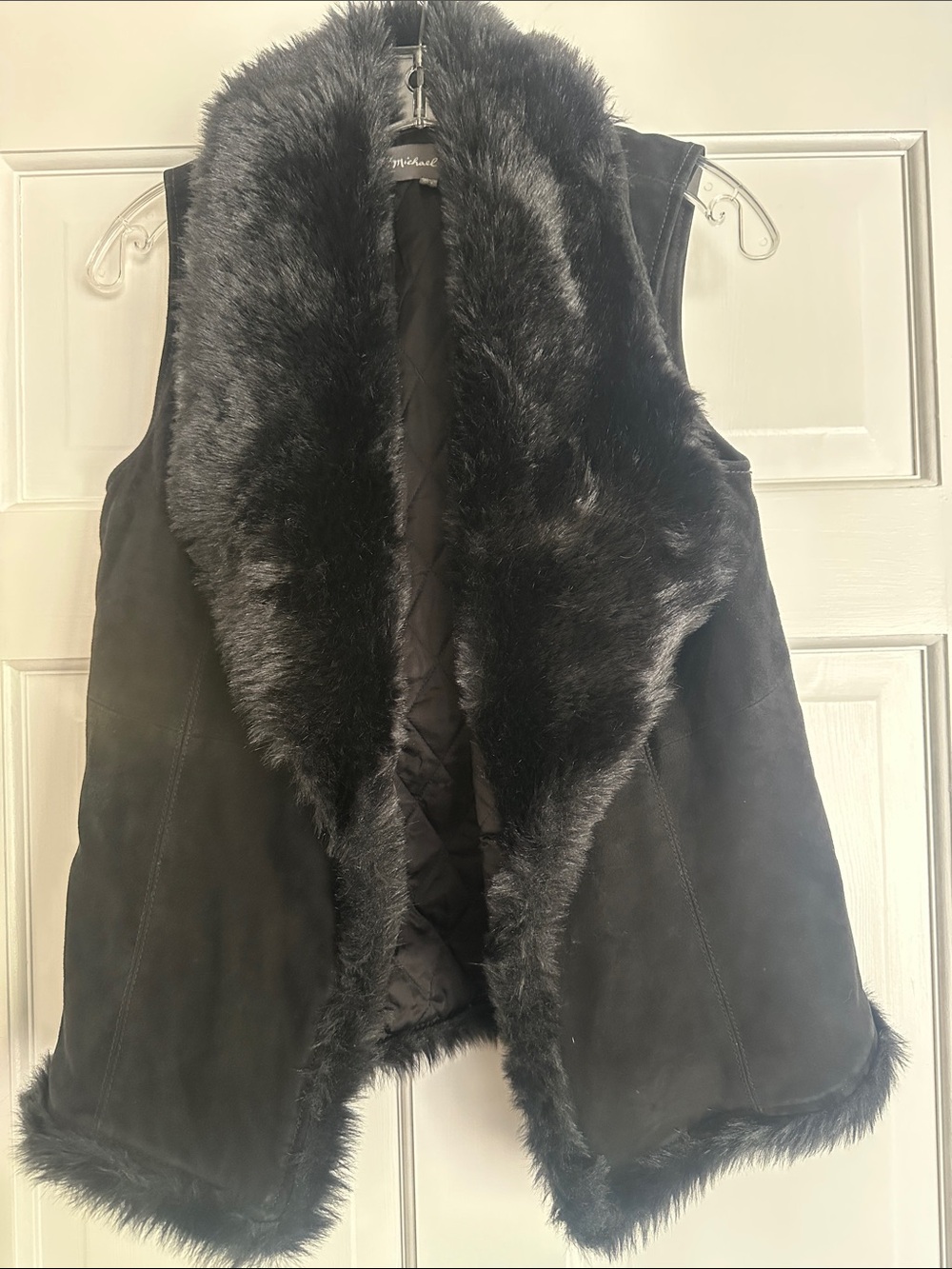 Michael Stars Black Faux Fur-Trim Suede Vest